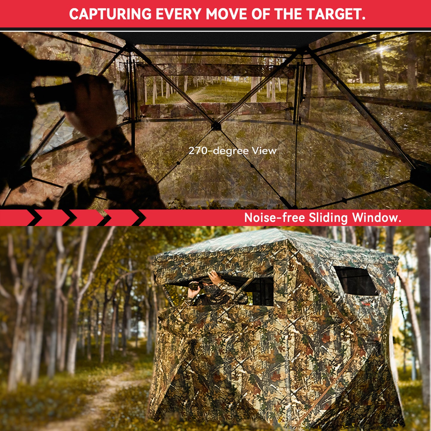 PHYSKE Hunting Blind with Double Doors, Ground Blind See Through, Portable 2-3 Person, 270 Degree Pop-up Hunting Blind, Camouflage Hunting Blind for Deer & Turkey Hunting(Standard)