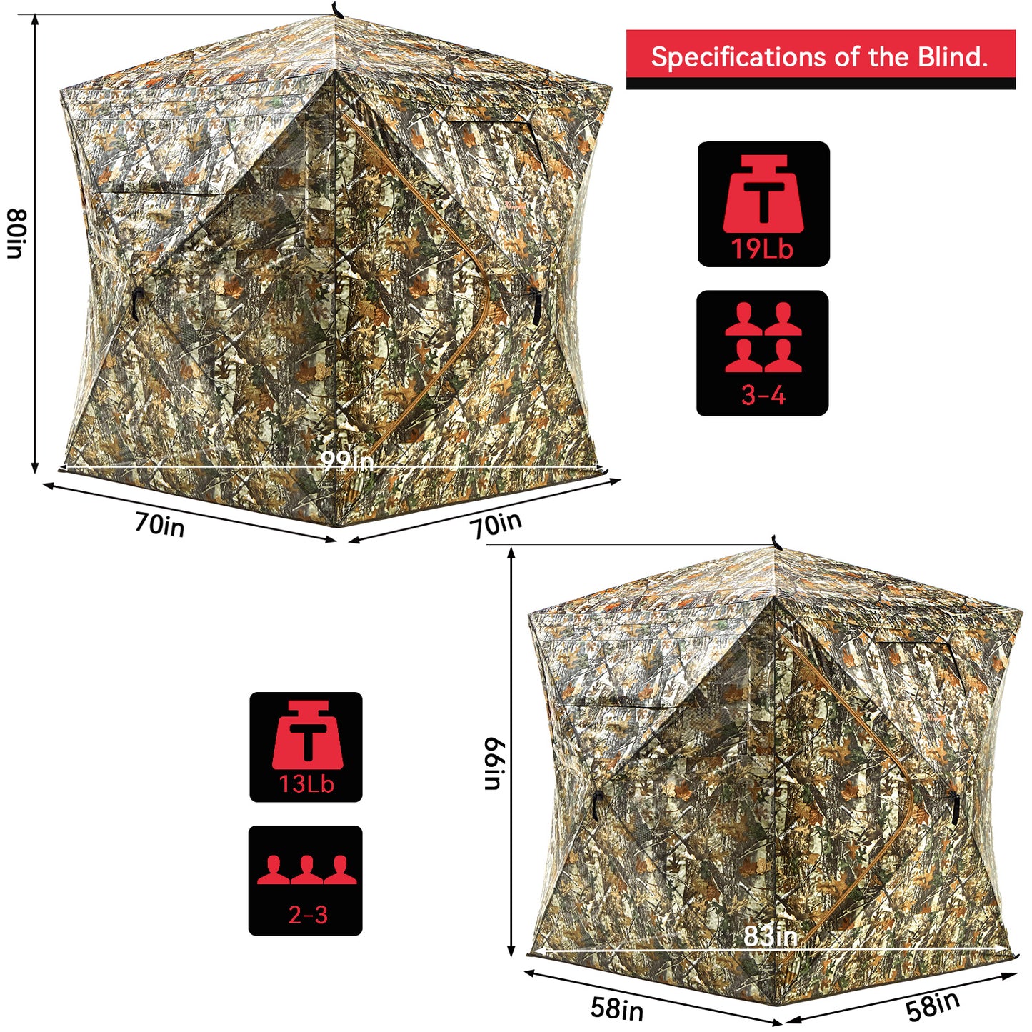 PHYSKE Hunting Blind with Double Doors, Ground Blind See Through, Portable 3-4 Person, 270 Degree Pop-up Hunting Blind, Camouflage Hunting Blind for Deer & Turkey Hunting(Large)