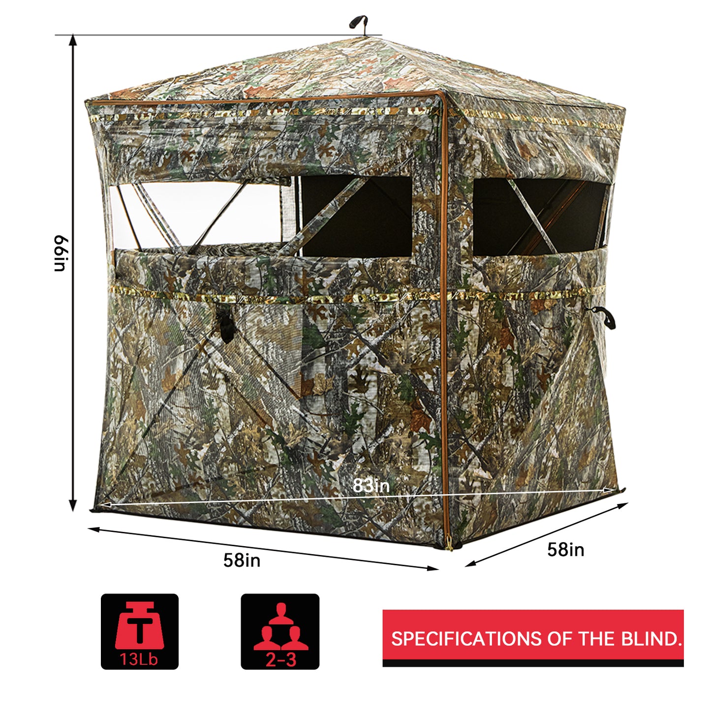 PHYSKE Hunting Blind with Double Doors, Ground Blind See Through with Wear-Resistant Surface, Portable 2-3 Person, 270 Degree Pop-up Hunting Blind, Camouflage Hunting Blind for Deer & Turkey Hunting